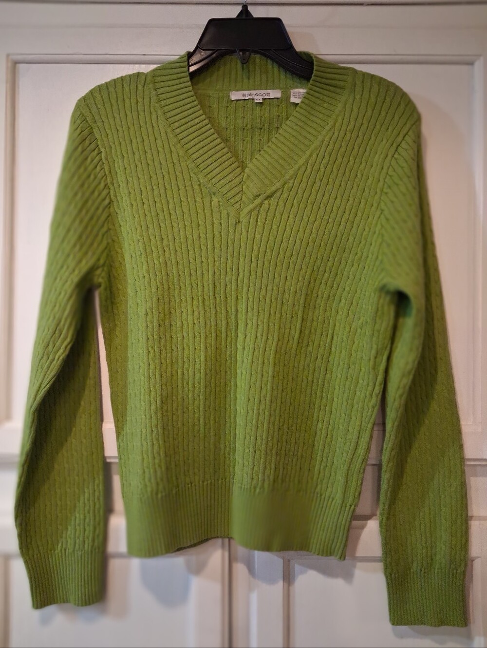 Wainscott Women's Lime Green Rib-Knit V-Neck Long Sleeve Pullover Sweater XL